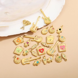 Vintage evil eye hamsa and guitar stainless steel pendants with zircon stones