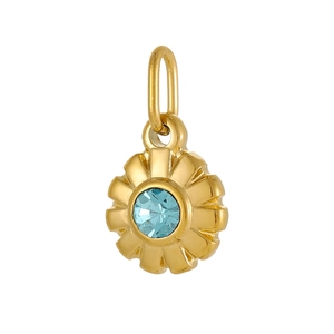 Détail d'un pendentif étoile à huit branches dorée avec zircon bleu et fini poli