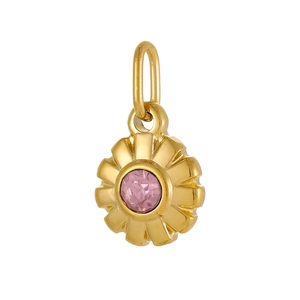 Détail du pendentif tournesol avec zircon rose en acier inoxydable doré brillant