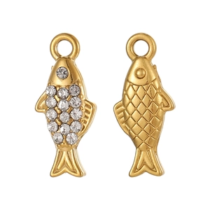 Gouden visvormige bedeltjes met zirkonia inleg en geschubde textuur voor DIY-sieraden