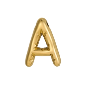 Macro view of gold 14k bubble letter A pendant with starburst engraving detail