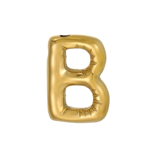Macro shot of gold-plated 3D bubble letter B pendant with radial engraved textures