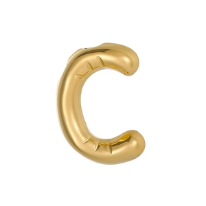 Detailed view of golden 14k bubble letter C pendant with elegant grooved textures