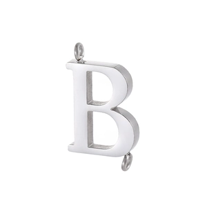 Polished stainless steel letter B charm pendant with double loops for DIY jewelry making