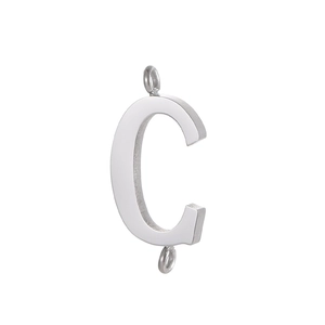 Polished stainless steel letter C pendant with double rings for DIY jewelry making