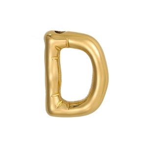 Detailed view of golden 14k D-letter pendant with organic bubble texture for DIY jewelry