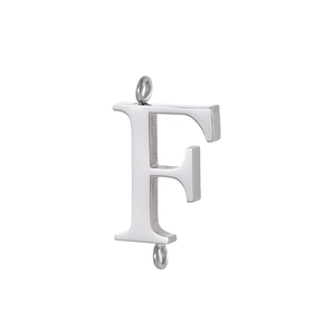 Polished stainless steel letter F connector charm with double rings for DIY jewelry