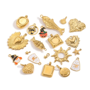 Assorted gold stainless steel charms with enamel Halloween and geometric DIY designs