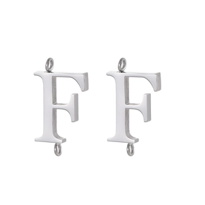 Polished silver stainless steel letter F pendant with double rings for DIY jewelry making