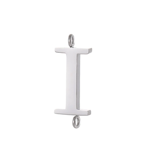 Polished silver stainless steel letter I connector charm with double hanging loops