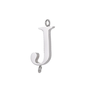Polished stainless steel letter J pendant with double connectors for DIY jewelry making