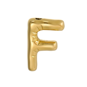Polished 3D gold bubble letter F pendant with textured radial engraving and smooth metal finish