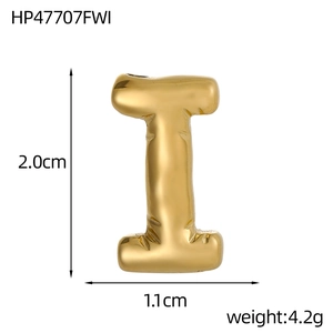 Size specifications of the 14k gold plated bubble letter I pendant with dimensions and weight
