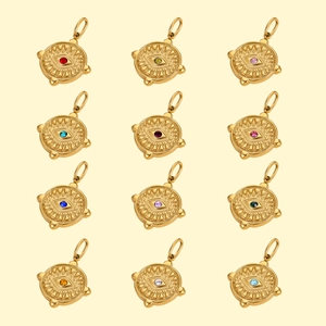 Set of 12 vintage stainless steel evil eye charms with colorful zircon inlays for DIY jewelry