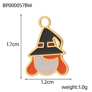 Detailed view of Halloween witch charm showing 1.7cm height and 1.2cm width dimensions