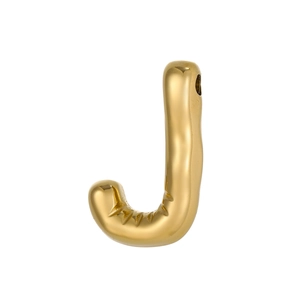Polished 14K gold puffy bubble letter J pendant with high gloss mirror finish