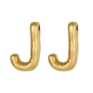 Detailed macro view of gold plated letter J charm showing high polished metallic finish