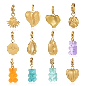 Colgantes de Acero Inoxidable con Forma de Corazón y Oso para la Fabricación de Joyas DIY Amuletos Chapados en Oro Con Cierre de Langosta Moda Accesorios de Strass