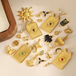 Baroque style gold stainless steel evil eye sun moon charms for DIY jewelry making