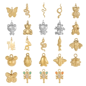 DIY stainless steel butterfly and bear animal pendants set in gold and silver plating
