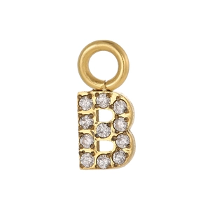 Détail du pendentif lettre B doré serti de zircons cubiques en micro-pavé