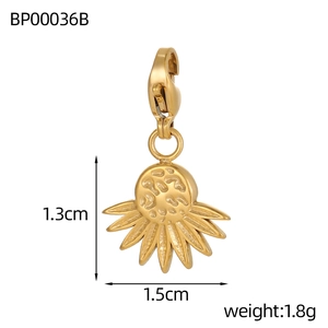 Detailed view of a golden sunflower pendant with lobster clasp, size 1.3cm x 1.5cm
