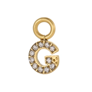 Vue détaillée du pendentif lettre G plaqué or serti de pierres de zircon scintillantes