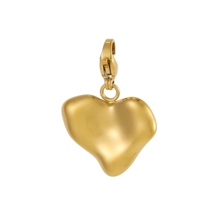 Colgante de corazón 3D dorado pulido con cierre de mosquetón para joyería artesanal