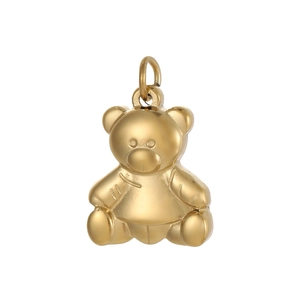 Detailed macro view of 3D teddy bear pendant in brushed matte gold finish