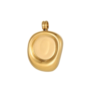 Detailed view of irregular organic round gold pendant with polished metallic surface