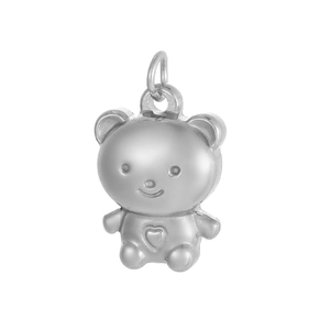 Detailed 3D silver bear pendant with a heart engraving and round hanging loop