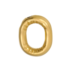 Detailed macro of a 14k gold-plated letter O pendant with unique radial engraving pattern