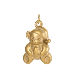 Macro view of gold-plated stainless steel Christmas bear pendant with matte finish