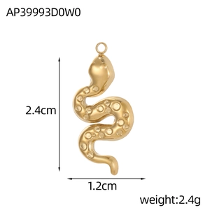 Polished gold snake charm dimensions showing 2.4cm height and 1.2cm width on white background