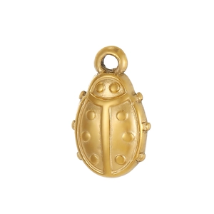 Detailed view of ladybug-shaped gold stainless steel charm with matte finish and loop