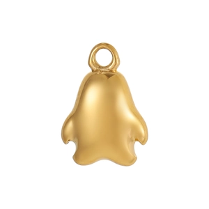 Detailed close-up of a matte gold penguin shaped pendant with a sturdy top round hanging ring