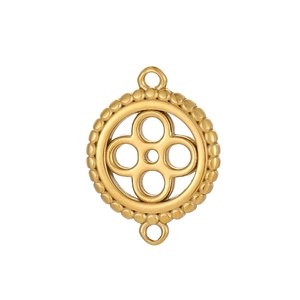 Detail of gold-plated baroque style round jewelry connector with beaded edge design