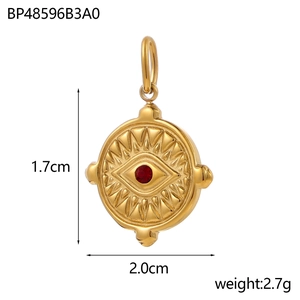Detailed view of evil eye sunburst pendant with size 2.0cm and weight 2.7g specs