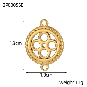 Baroque gold clover pendant with beaded edges and dual rings for DIY jewelry making