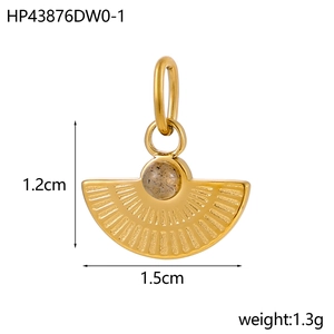 Vintage stainless steel fan-shaped pendant with natural stone inlay and dimensions