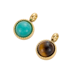 Vintage stainless steel sunflower round pendants with turquoise and tiger eye stones