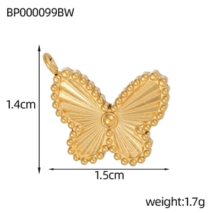 Detail view of butterfly charm with 1.4cm height and 1.5cm width measurements