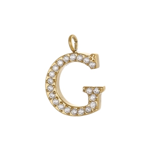 Détail d'un pendentif lettre G doré serti de zircons pour la création de bijoux