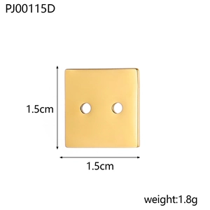 Polished gold square stainless steel charm with double holes, size 1.5cm x 1.5cm