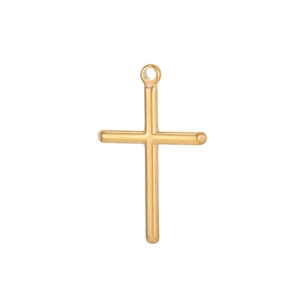 Detailansicht eines polierten goldenen Kreuzanhängers aus Edelstahl für DIY-Schmuck