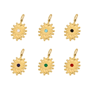 Vintage stainless steel sunburst pendants with colorful natural stones in six colors