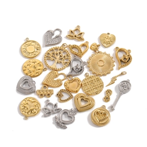 Mix of gold and silver stainless steel geometric heart charms for DIY jewelry making