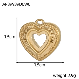 Detailed view of a 1.5cm golden stainless steel heart pendant with textured edges