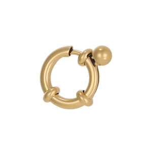 Detailed view of a gold stainless steel earring hoop with bead and rings decoration