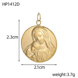 Detailansicht des 2,3 cm Goldanhängers mit religiösem Relief und Größenangaben